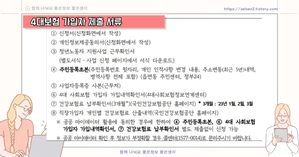 4대보험 가입자 제출 서류 안내를 하고 있다.